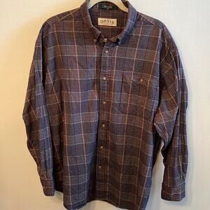 Orvis Men's XL Plaid Flannel Shirt 100% Cotton Long Sleeve Outdoor Casual Top